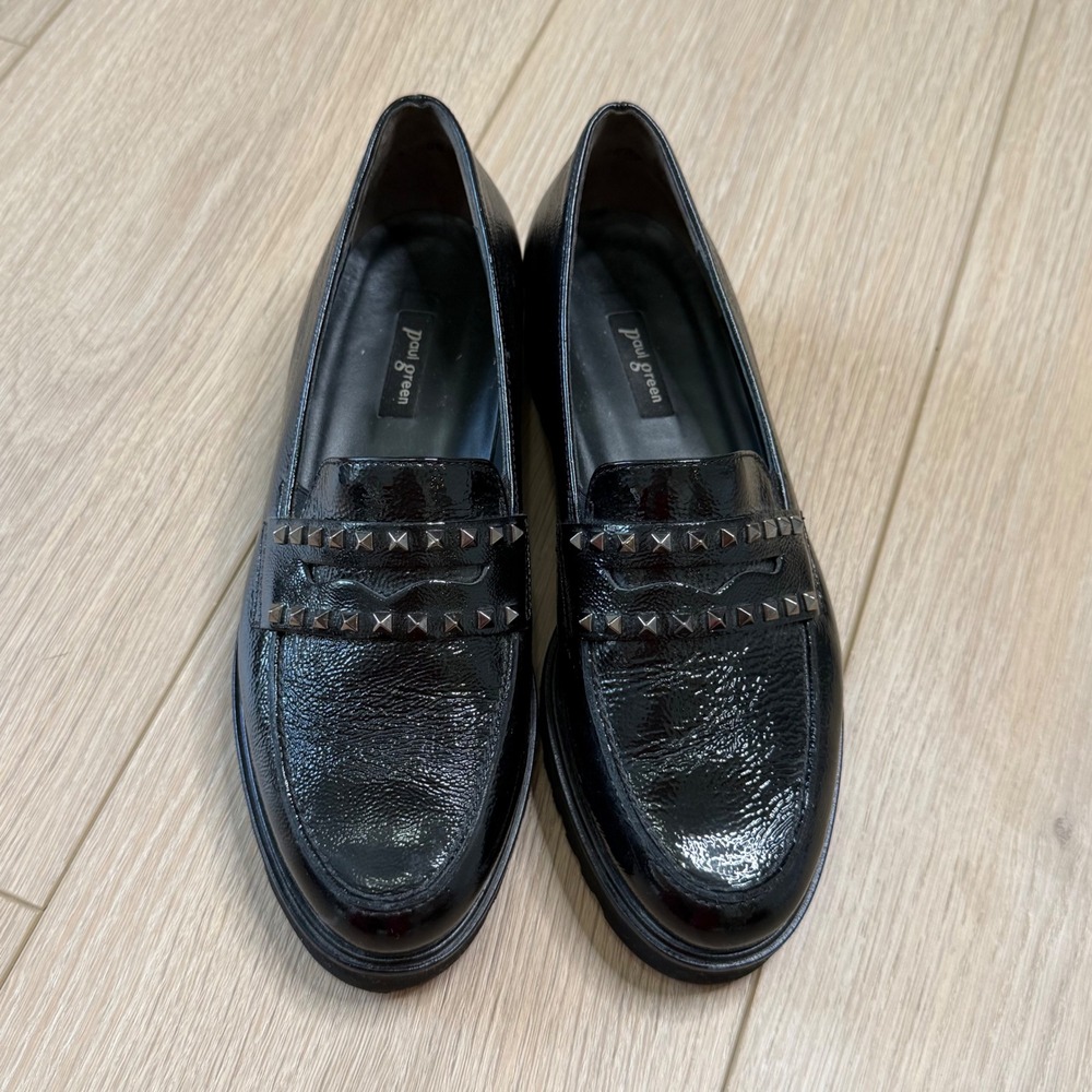 HH Paul Green Black Studded Patent Leather Lug Sole Sofia Studded Loafers 6.5 - Picture 4 of 7